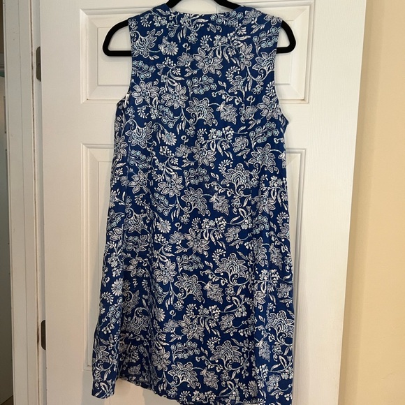 J Jill Floral Sleeveless Love Linen Pintucked Blue Dress - Picture 4 of 4